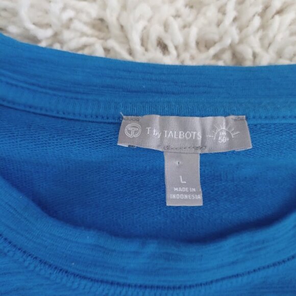 T by Talbots Women’s Long Sleeve Top Blue Stretch Cotton Modal UPF 50+ Size L - Picture 2 of 6